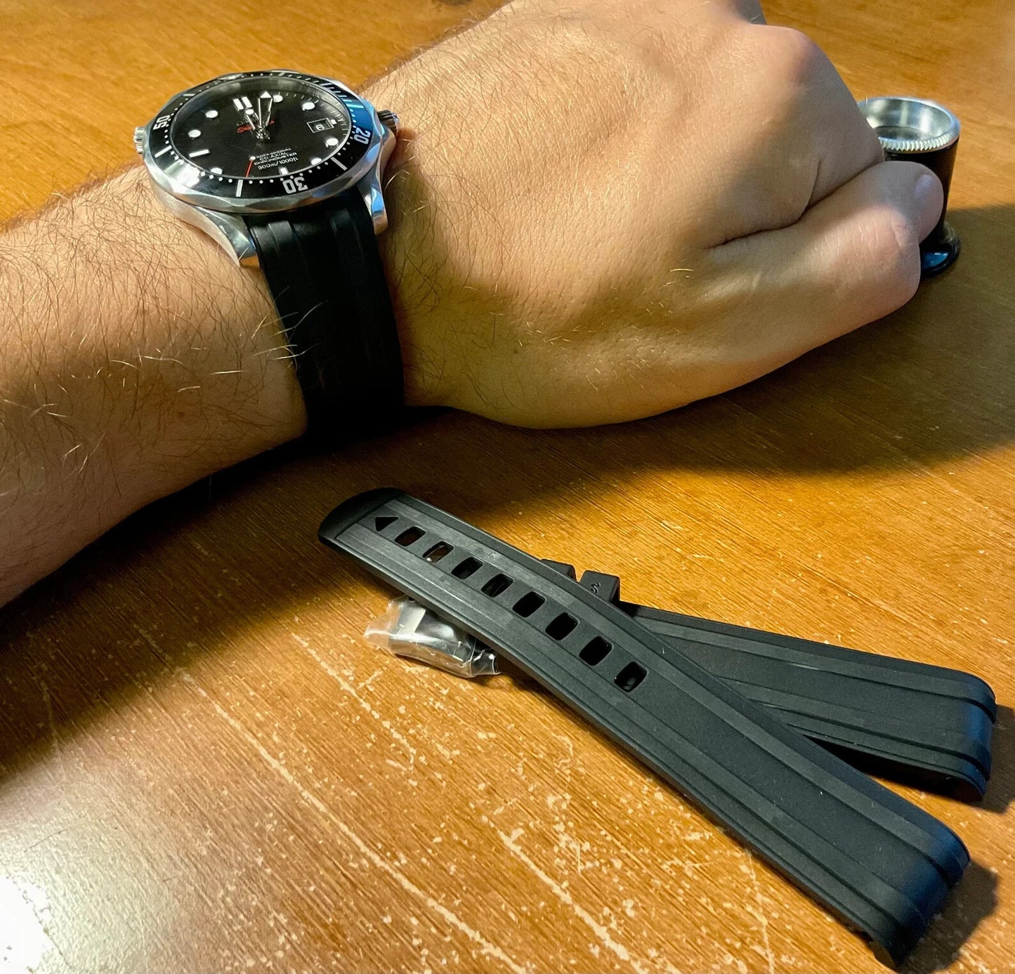 20MM SILICONE RUBBER STRAP FOR OMEGA SEAMASTER 300 42MM PRO CVZ015753 BLUE/BLACK