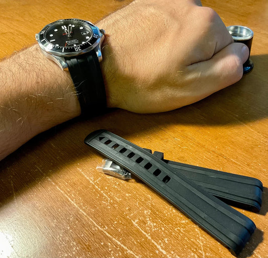20MM SILICONE RUBBER STRAP FOR OMEGA SEAMASTER 300 42MM PRO CVZ015753 BLUE/BLACK