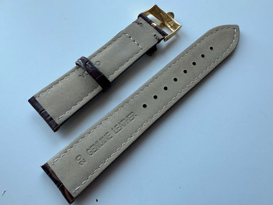 20mm OMEGA Watch brown Leather Strap Band Buckle Clasp gold DeVile