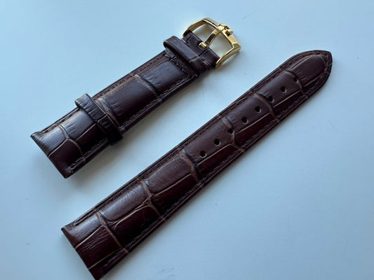 20mm OMEGA Watch brown Leather Strap Band Buckle Clasp gold DeVile