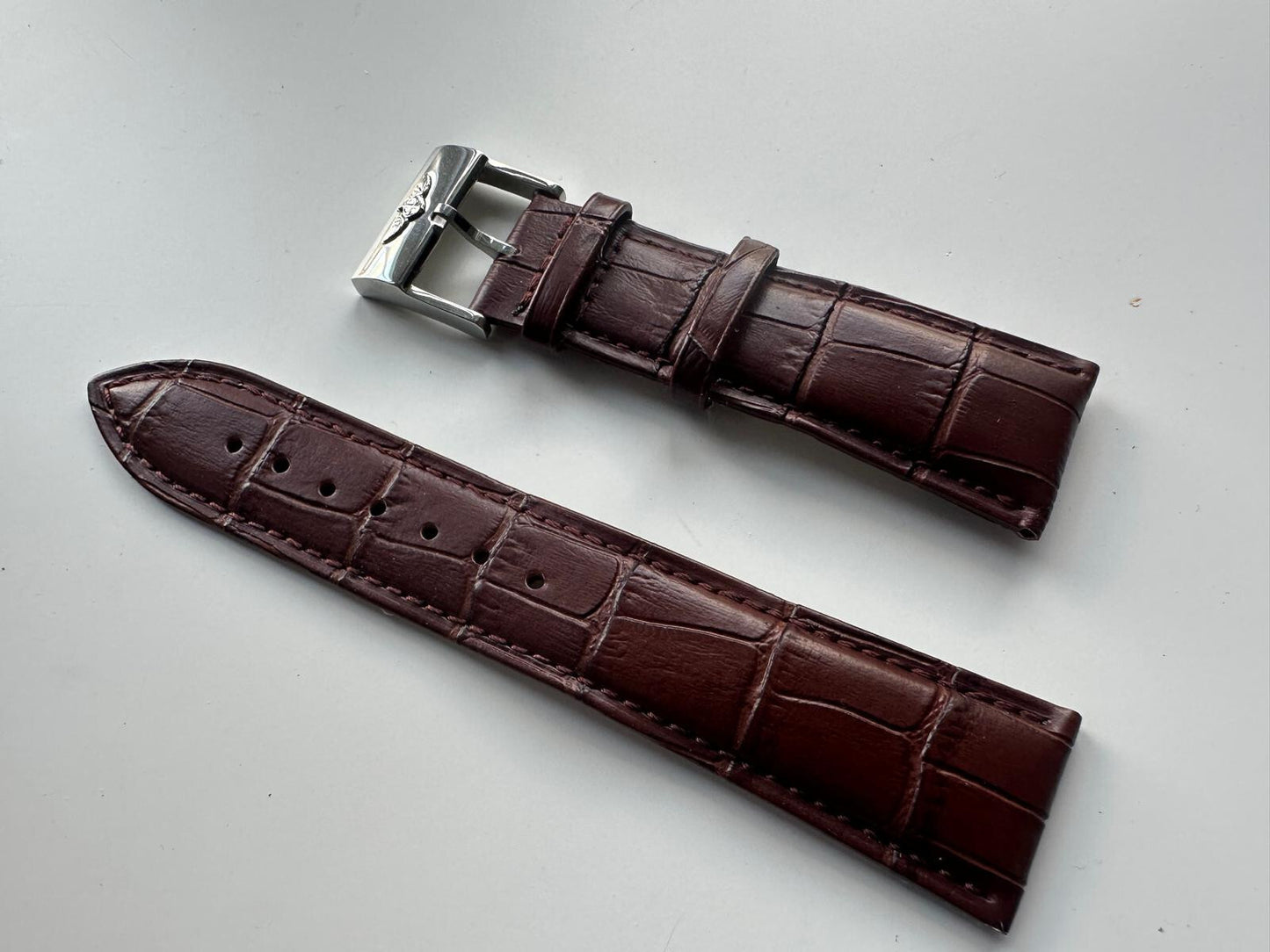 24-22mm Leather Strap Brown Watch Band with AFTMRKT BREITLING Tang Buckle B