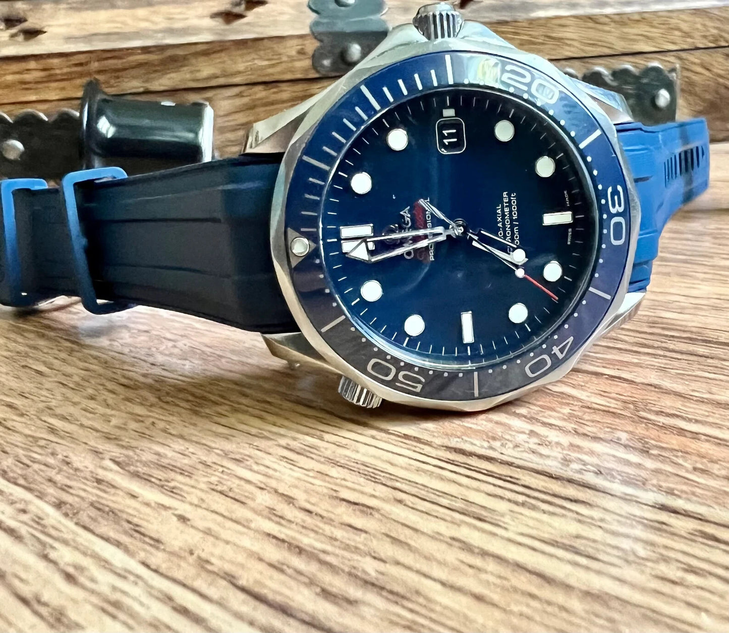 20MM SILICONE RUBBER STRAP FOR OMEGA SEAMASTER 300 42MM PRO CVZ015753 BLUE/BLACK