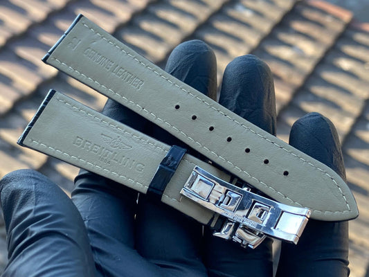 For Breitling Strap 22MM 24MM black leather Watch band with deployment clasp