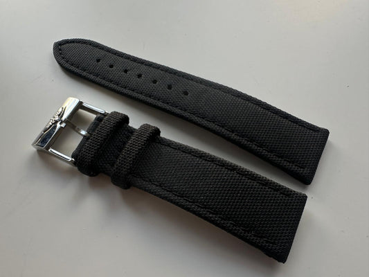 22MM Leather  nylon Strap BALCK Watch Band with AFTMRKT BREITLING Tang Buckle B