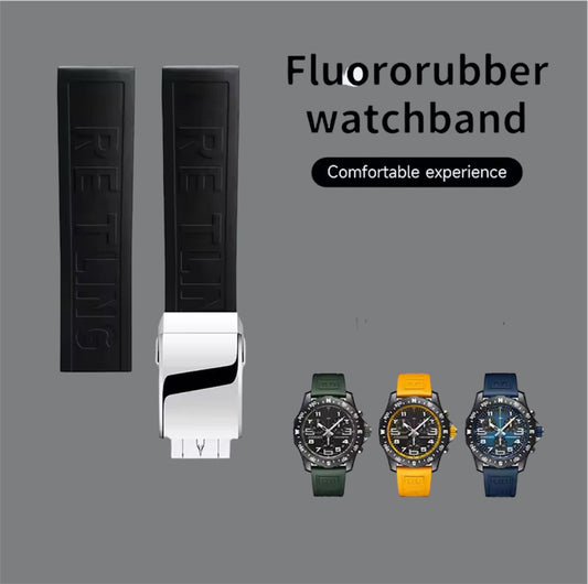 24mm 22mm Rubber Watch Band Deployment Buckle For Breitling Watch Black Blue