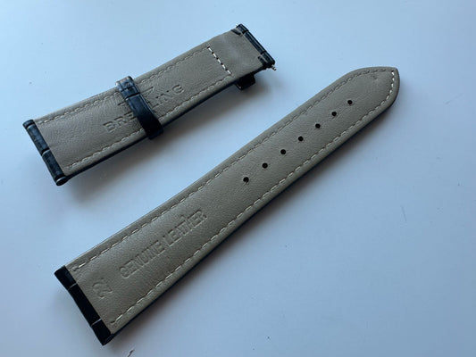 22 24mm Black Croco Leather Strap Band fit BREITLING Watch