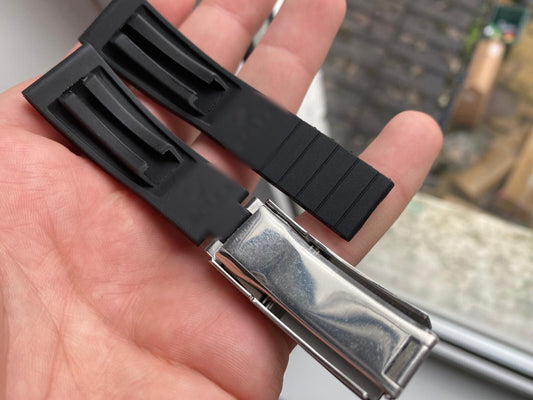 21mm 20mm Black Rubber Oysterflex Watch Strap Band With Clasp Made For Rolex