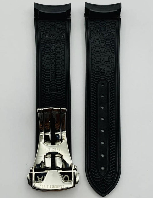 22MM/20MM RUBBER WATCH BAND STRAP DEPLOYMENT CLASP OMEGA SEAMASTER PLANET BLACK