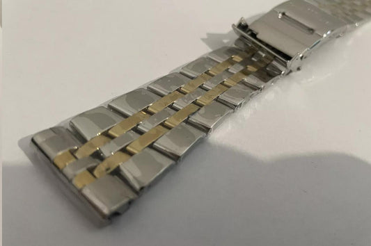 18-24MM WATCH BAND FOR BREITLING CHRONOMAT NAVITIMER COLT  TWO TONE SILVER GOLD