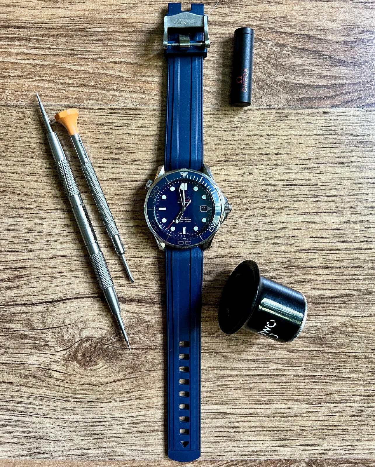 20MM SILICONE RUBBER STRAP FOR OMEGA SEAMASTER 300 42MM PRO CVZ015753 BLUE/BLACK